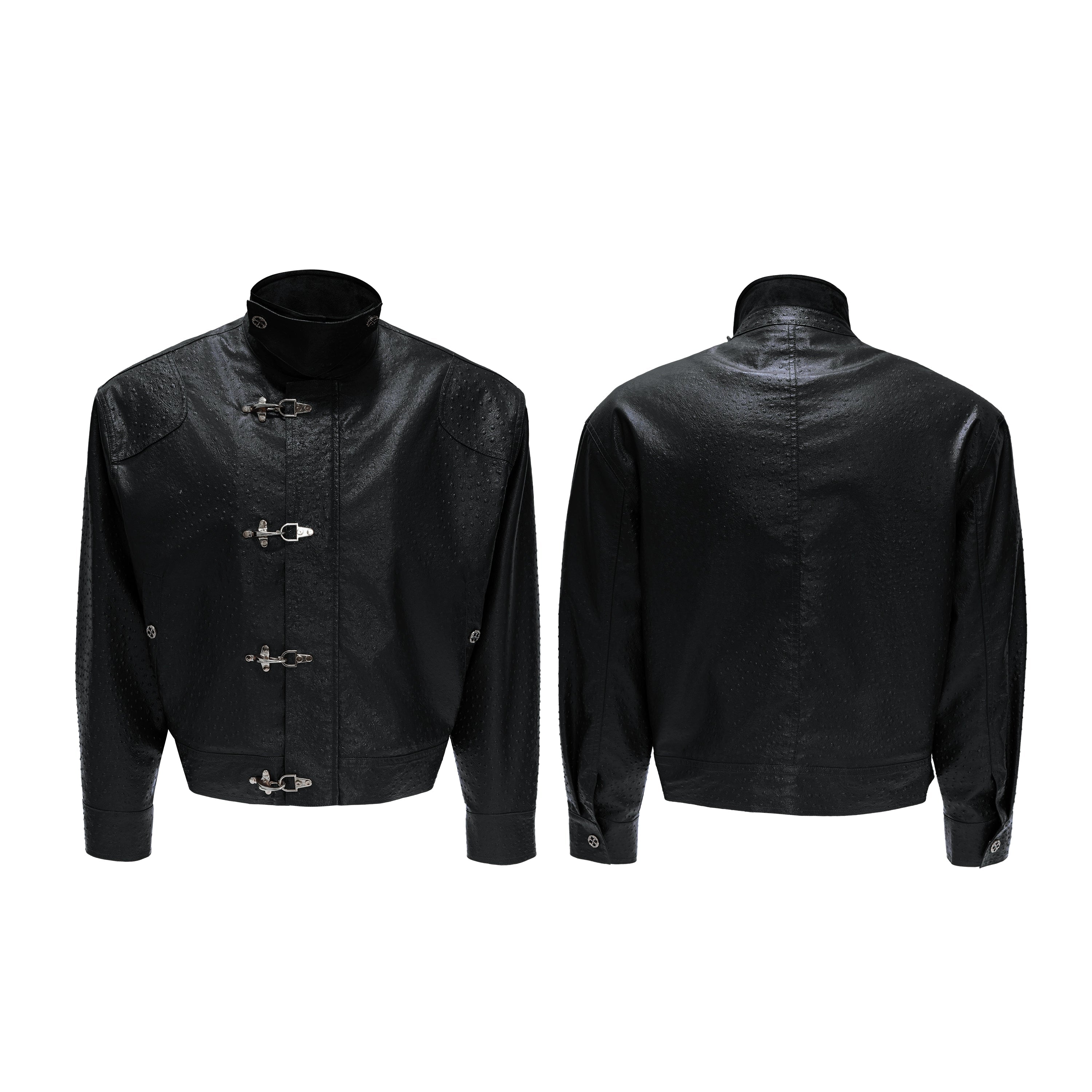 【25s Nov.】Ostrich Leather Aircraft Button Plush Leather Jacket