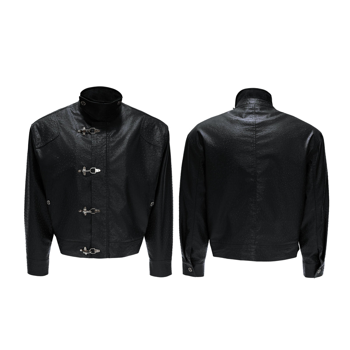 【25s Nov.】Ostrich Leather Aircraft Button Plush Leather Jacket