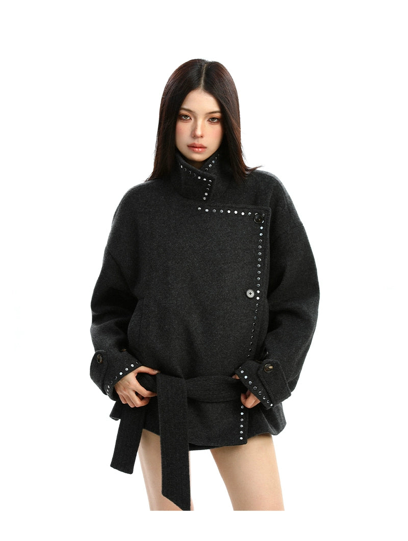 【25s Nov.】Studded Stand-up Collar Plush Coat