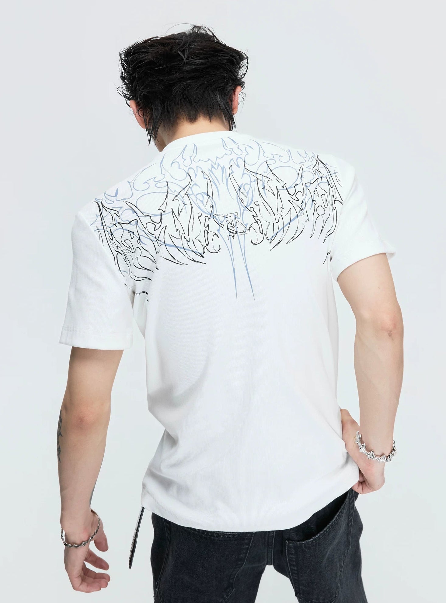 Gothic Flame Studded Slim Tee