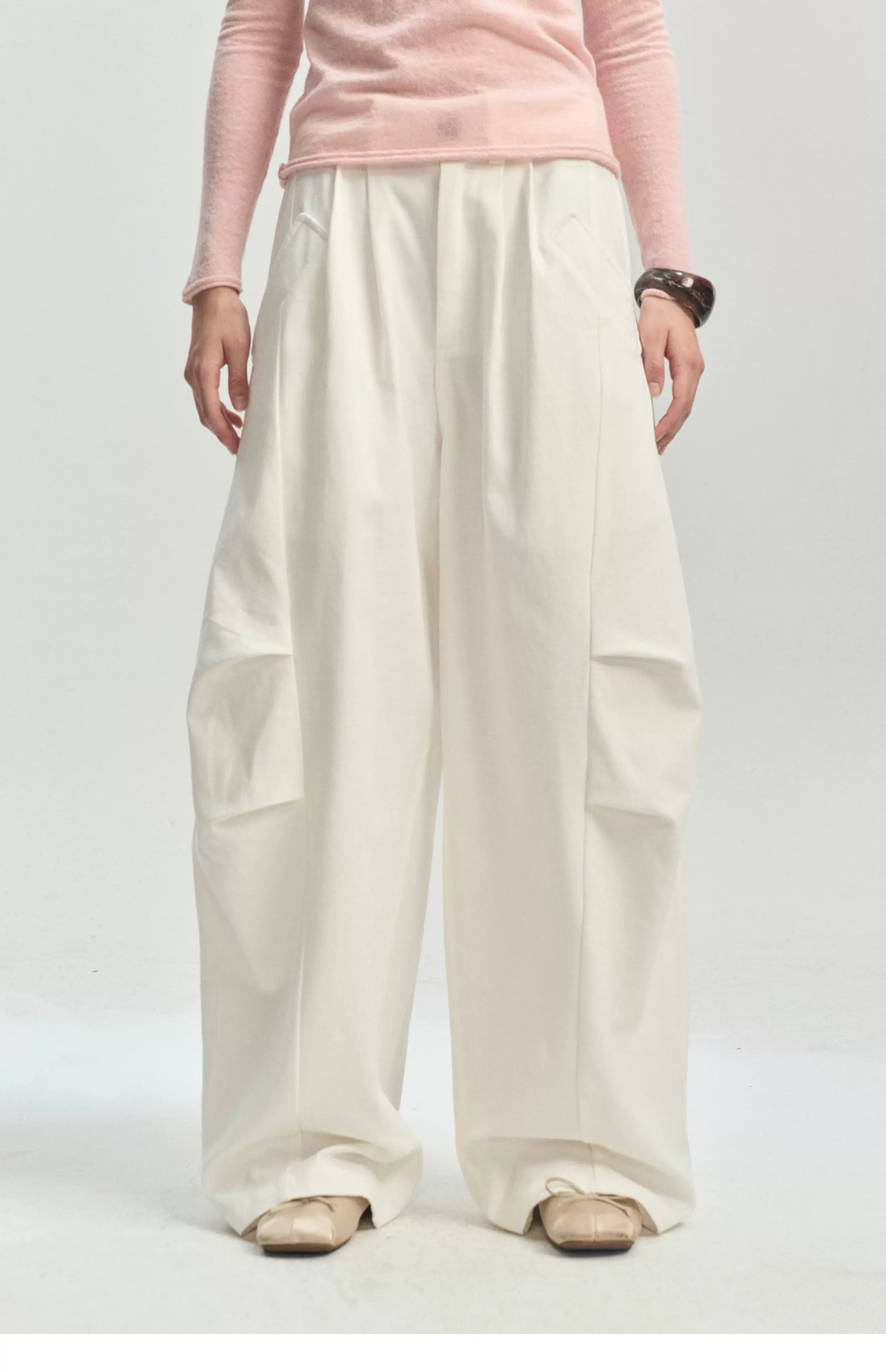 Pleated Wide-Leg Parachute Pants