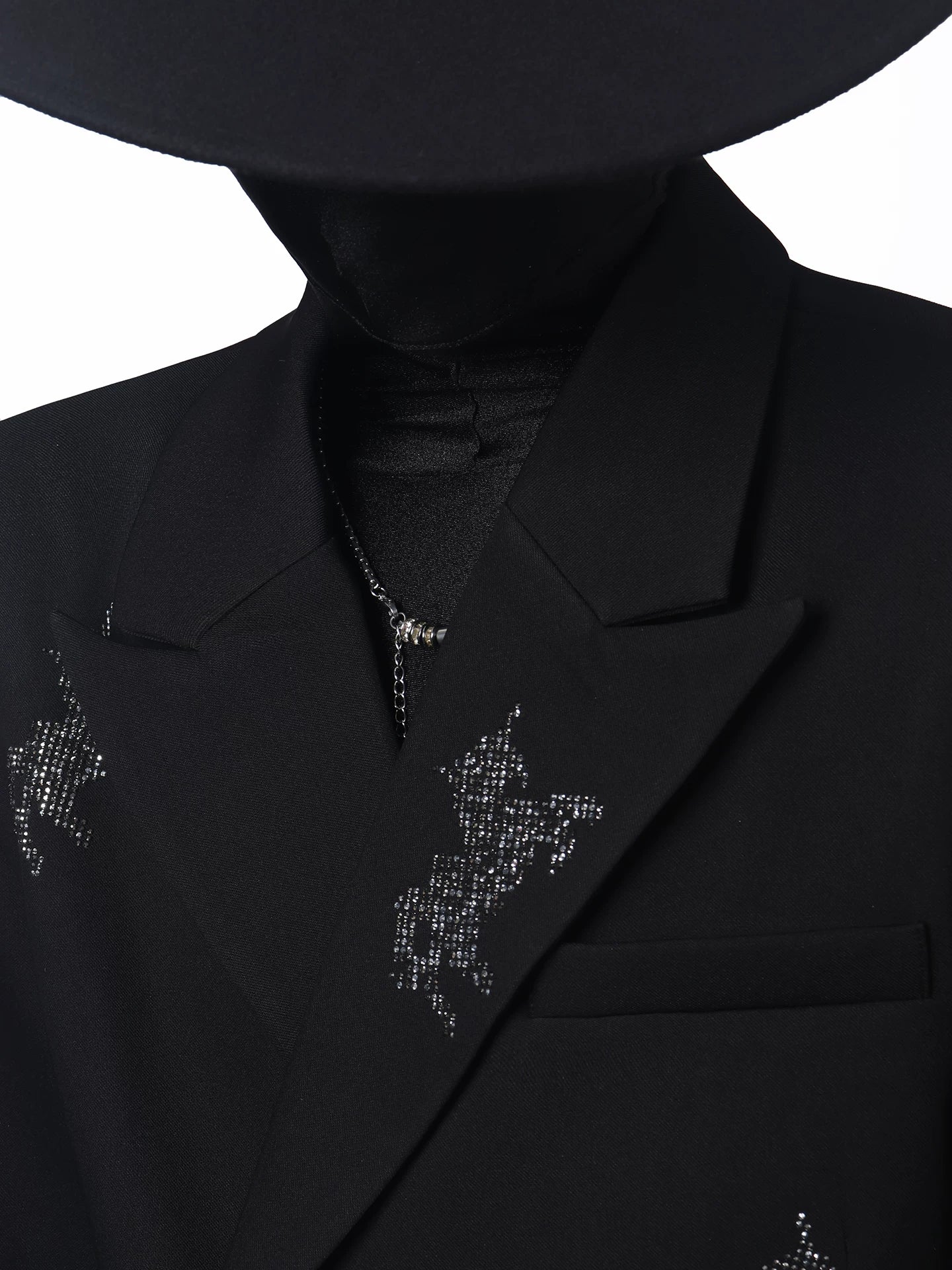 【26s May.】Rhinestone Structured Slim Black Blazer