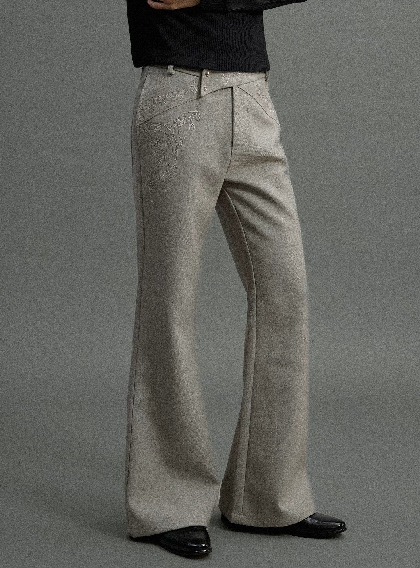 Cross-Over Embroidered Flared Trousers