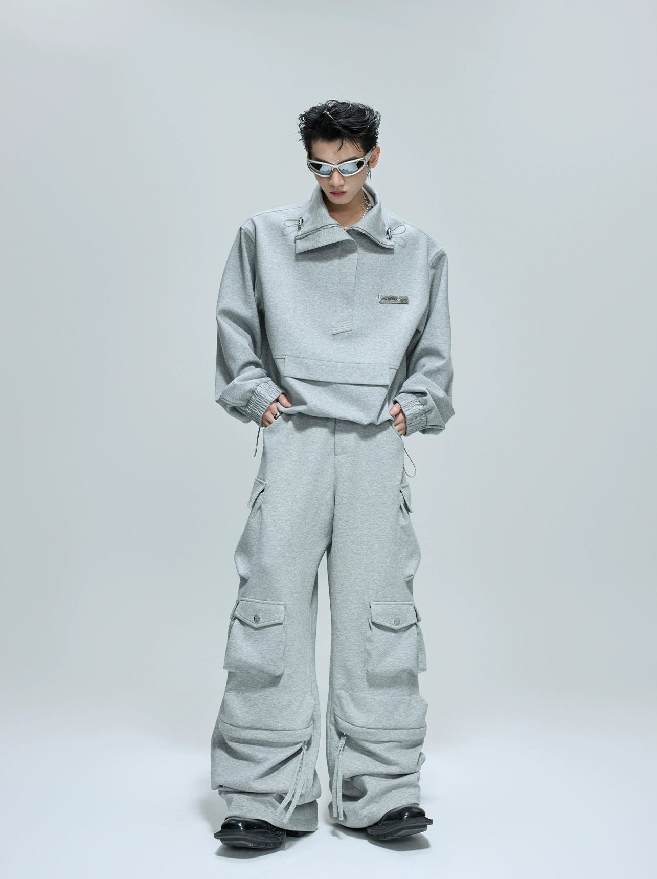【25s Oct.】Casual Stand Collar Cropped Sweatshirt/Ribbon Pocket Pants