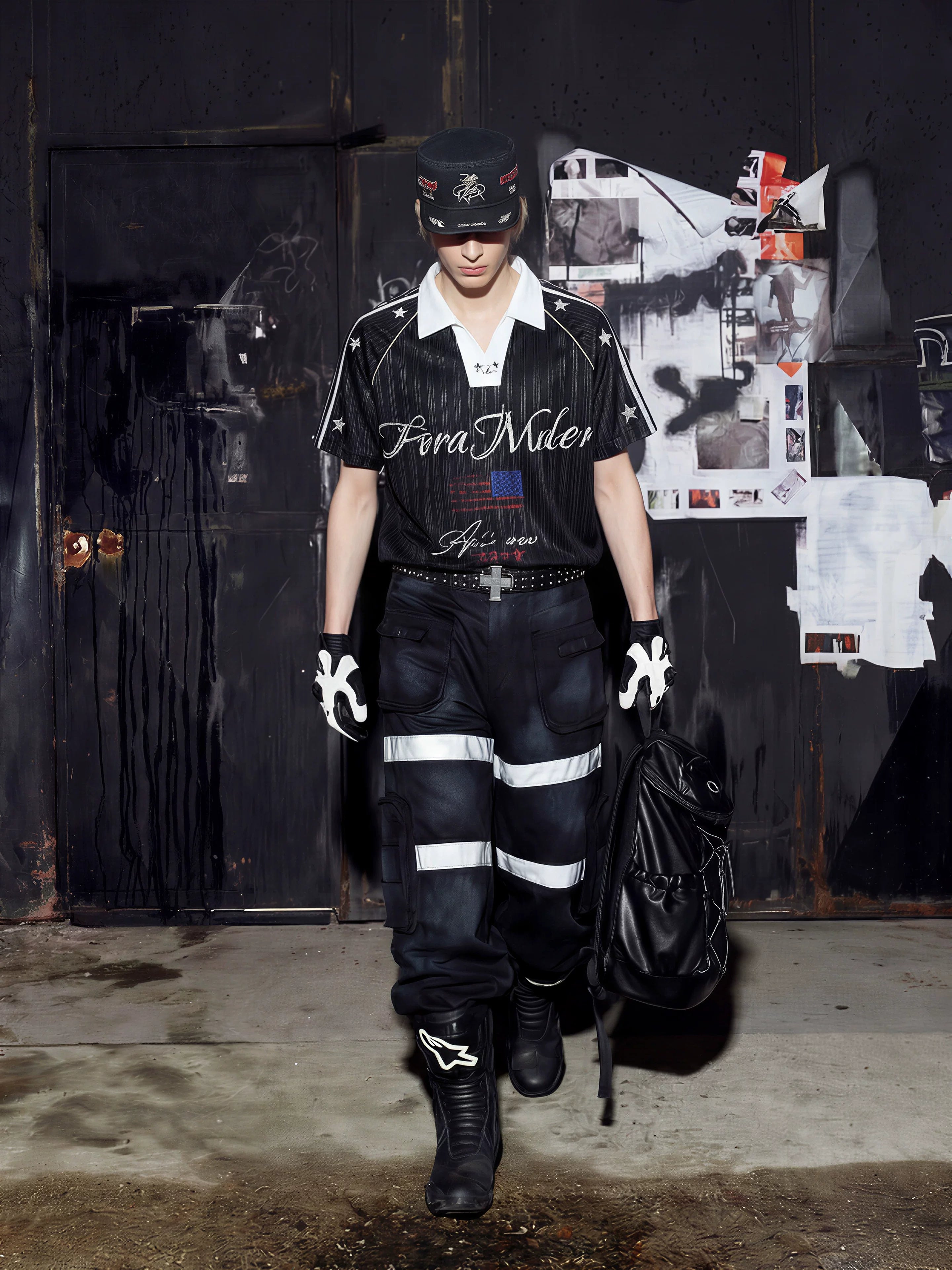 Black White Contrast Football Jersey Tee