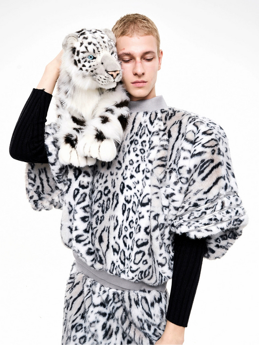 【25s Oct.】Short Furry Leopard Print Faux Fur Coat/Pants