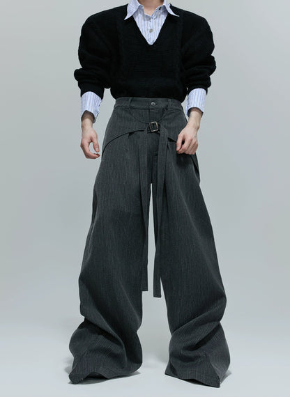 【25s Nov.】Vertical Striped Draped Trousers