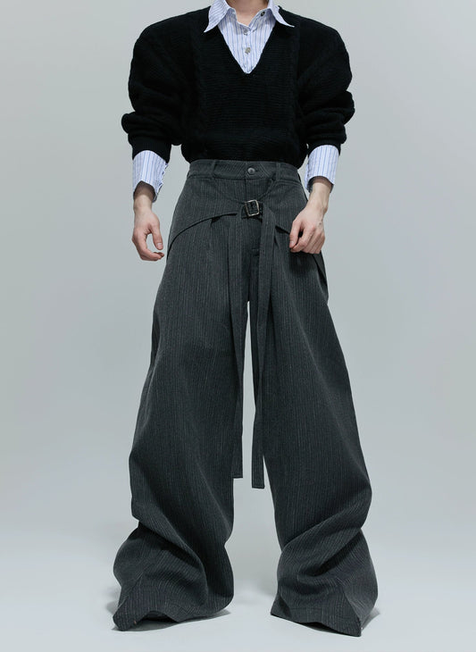 【25s Nov.】Vertical Striped Draped Trousers
