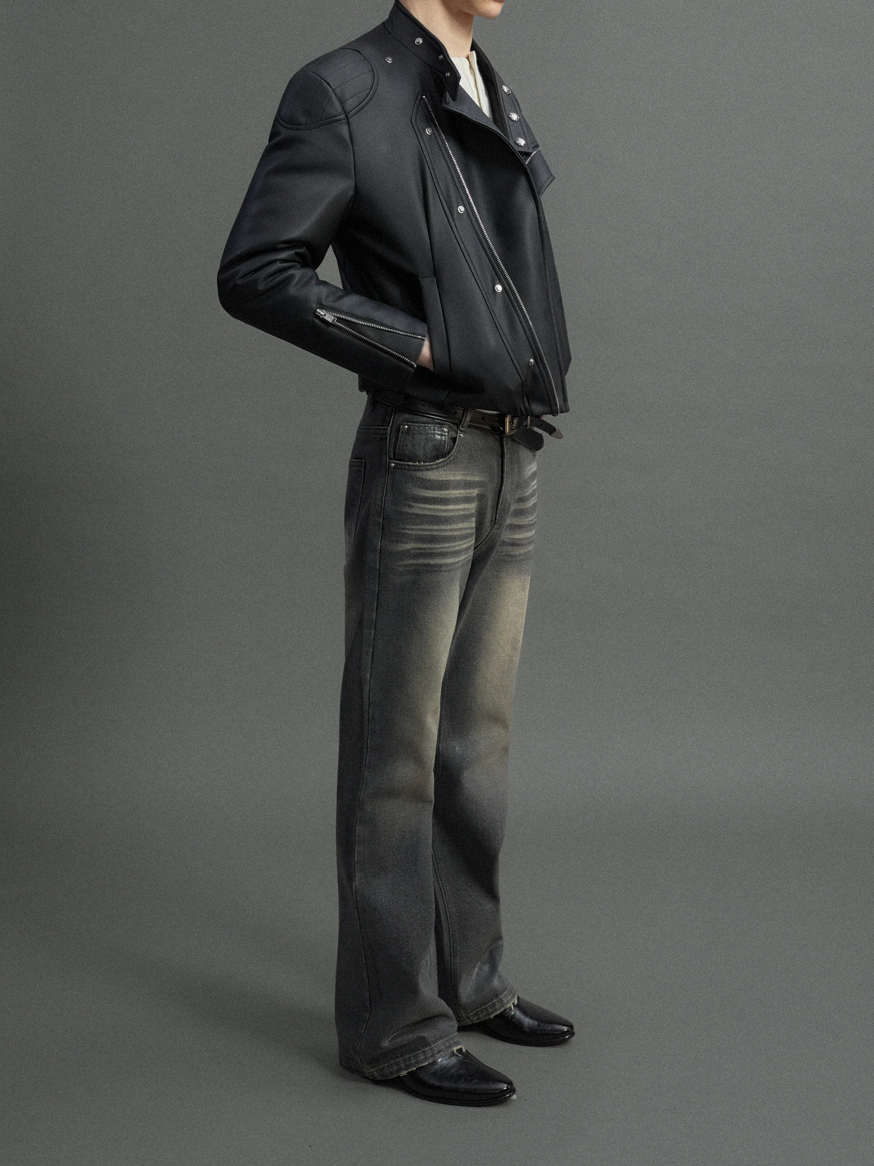 Slim Asymmetric Zip Faux Fur Jacket