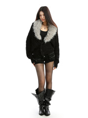 【25s Dec.】Detachable Fur Collar and Bright Batwing Sleeve Sweater