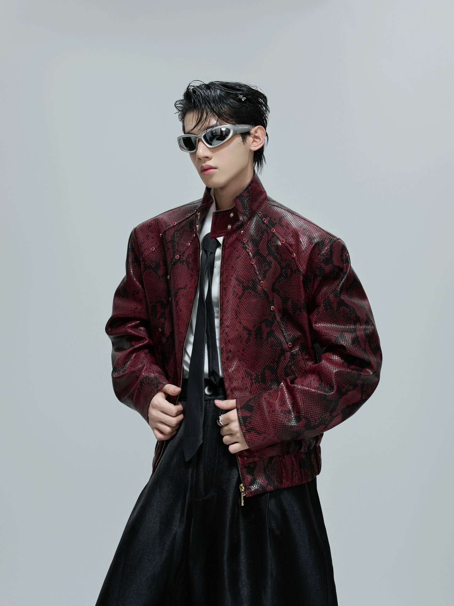 Python Textured Leather Fashion Jacket