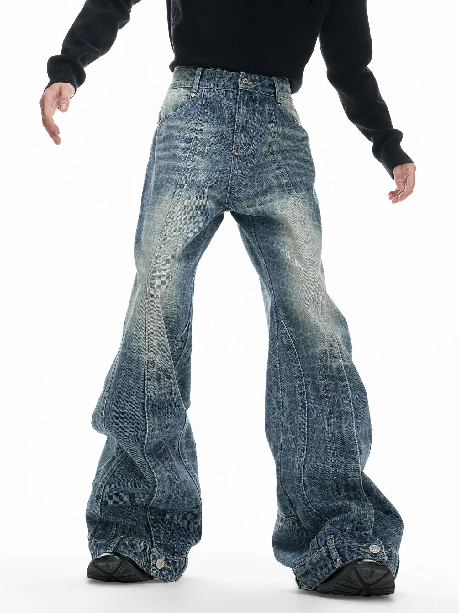 【26s Feb.】Vintage Cracked Texture Washed Straight-Leg Denim Pants