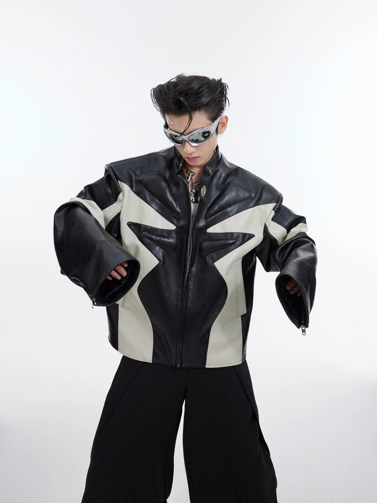 【24s February.】Embossed Color Block Leather Jacket ArtsKoreanMan