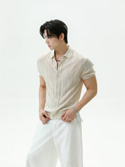 Ribbed Lyocell Knit Polo Cardigan