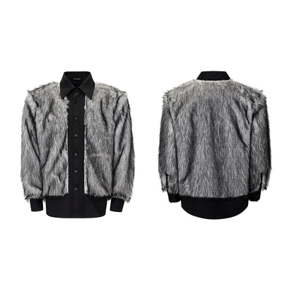 【25s Oct.】Faux Fur Patchwork Design Plush Warm Shirt