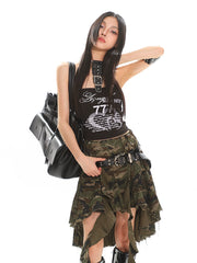 【25s Jul.】Vintage Irregular Number Print Tube Top