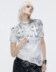 【26s May.】Distressed Cross Studded Slim Tee