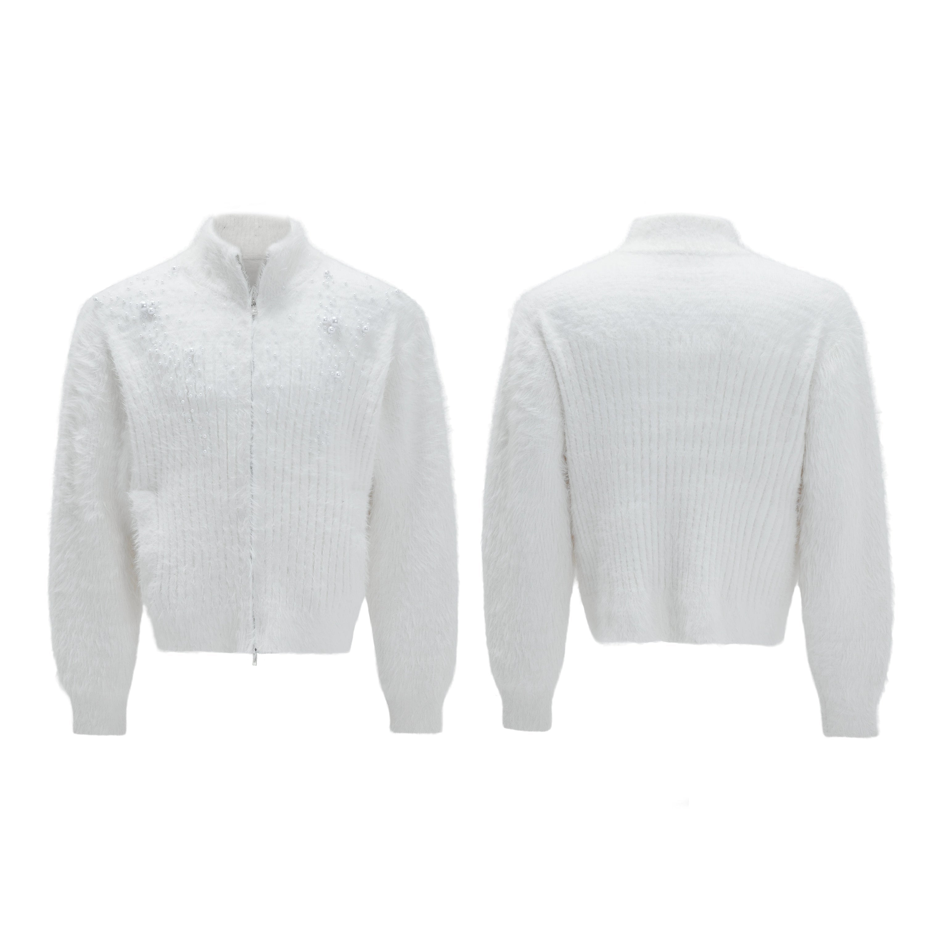 【25s Nov.】High-neck Plush Pearl Embellished Sweater