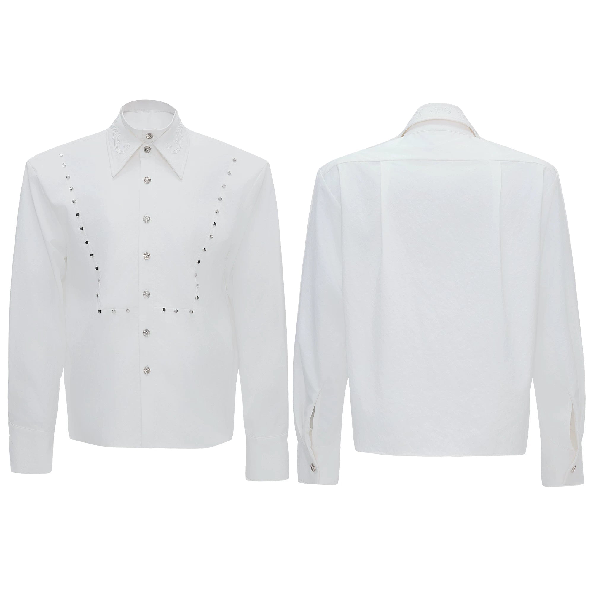 【26s May】Linen Blend Layered Studded Embroidered Shirt