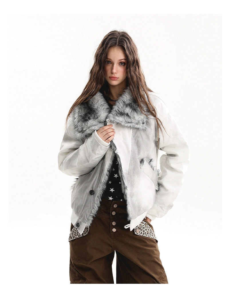 【25s Nov.】Oversized Collared Fur Trim Cotton Coat