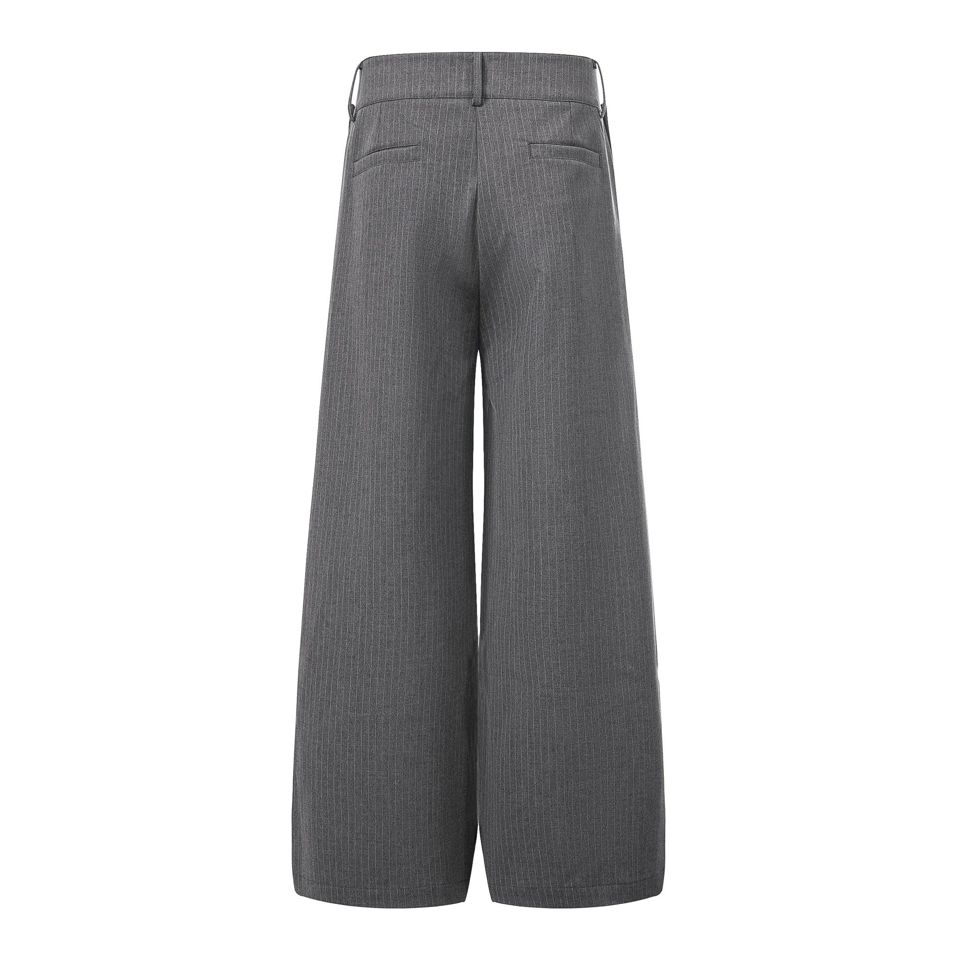 Gray Stripe Pleated Wide Trousers