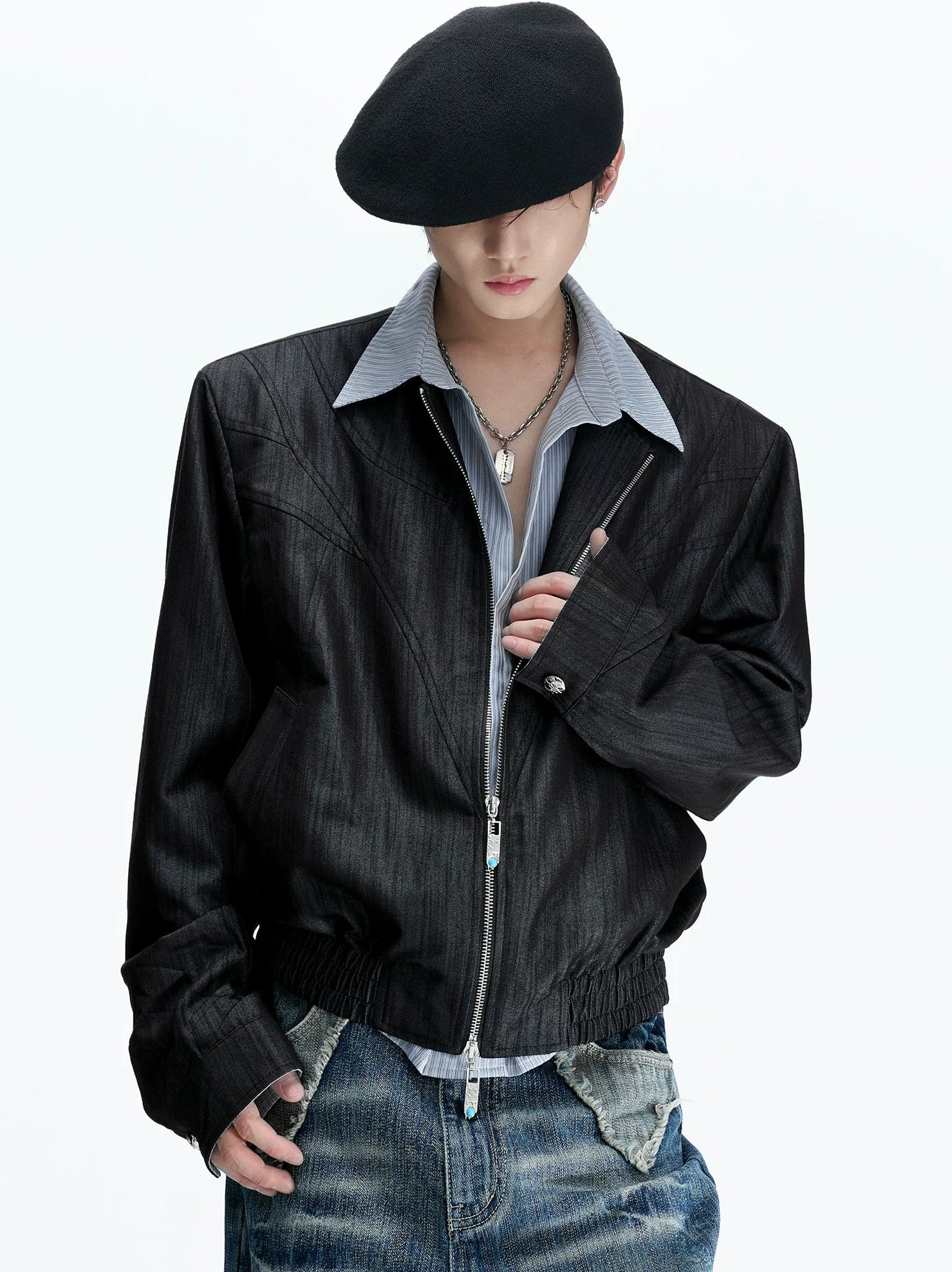 Pearlescent Striped Layered Shirt Jacket