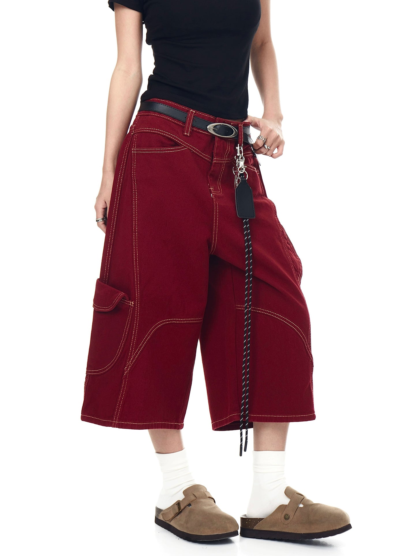 【25s Jul.】Vintage Deconstructed Topstitched Multi-pocket Short Jeans