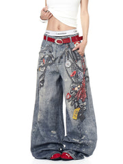 【25s Jul.】American High Street 3D Chain Print Jeans