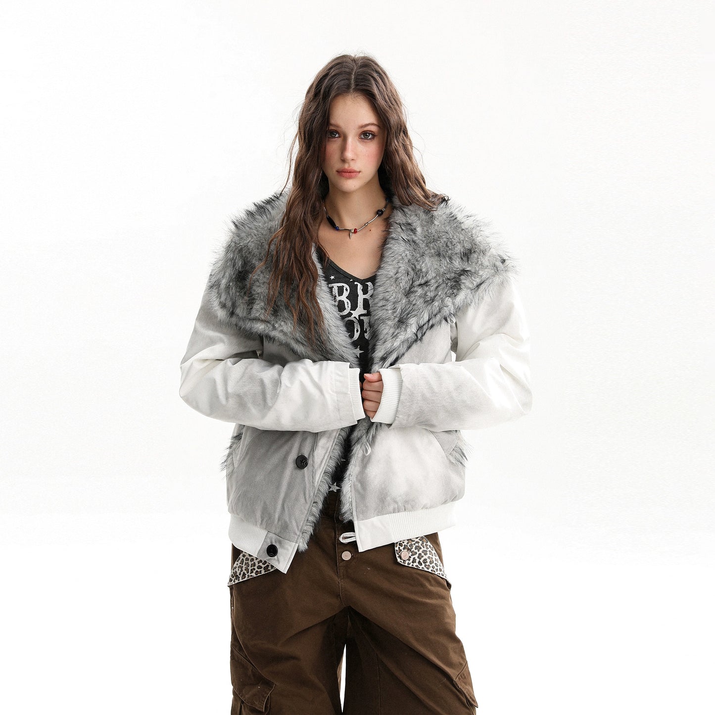 【25s Nov.】Oversized Collared Fur Trim Cotton Coat