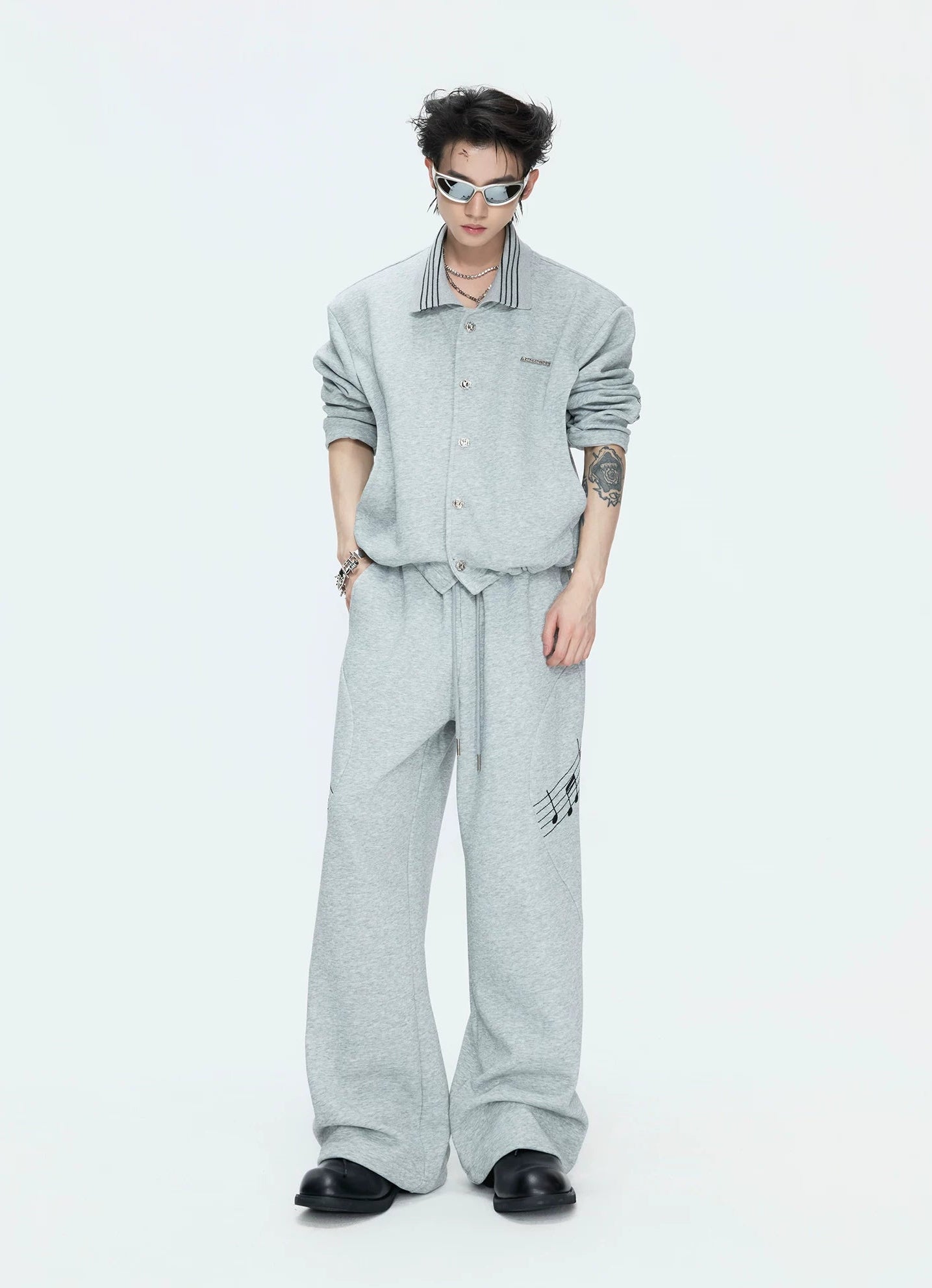 【26s May】Embroidered Music Note Structured Hoodie Set