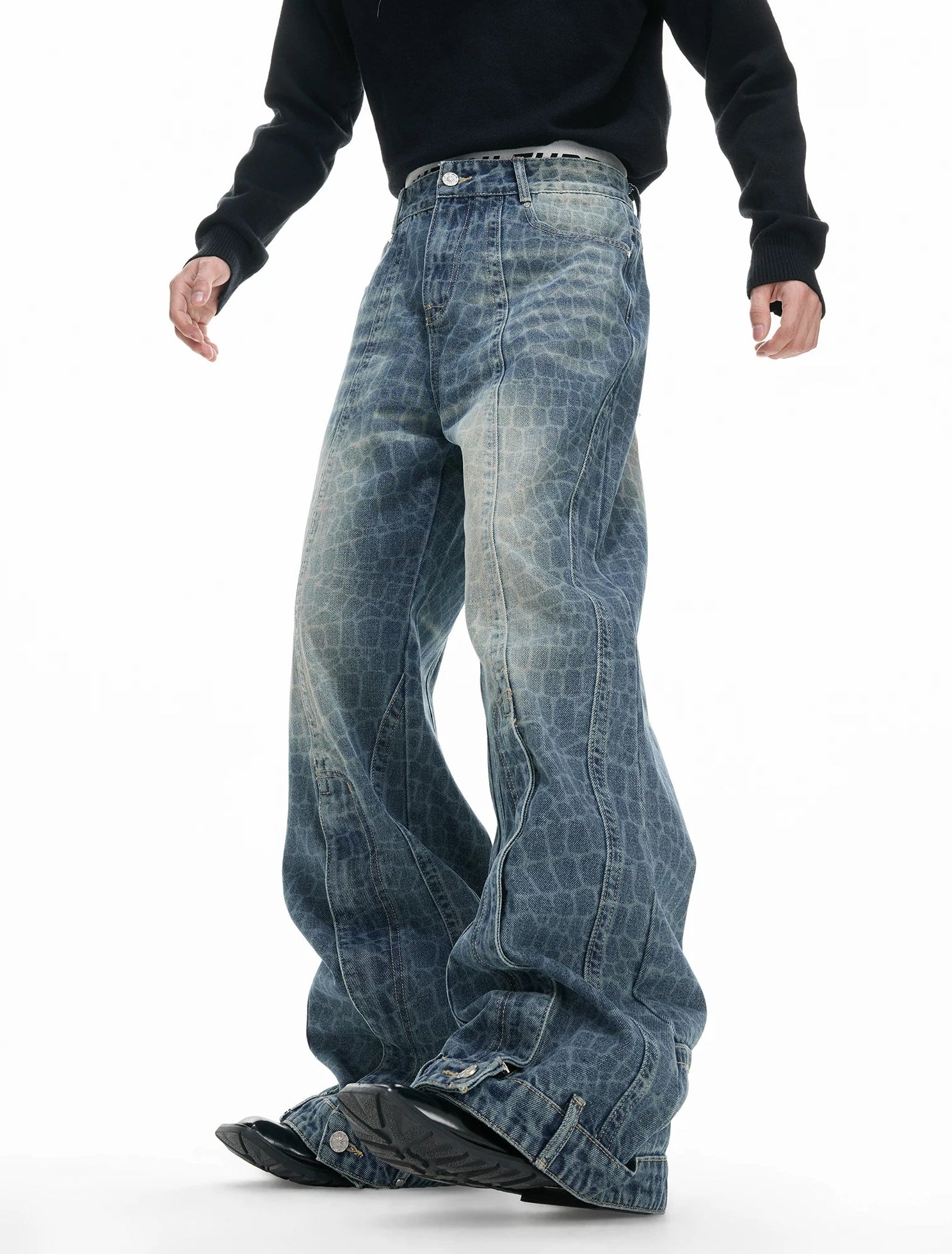 【26s Feb.】Vintage Cracked Texture Washed Straight-Leg Denim Pants