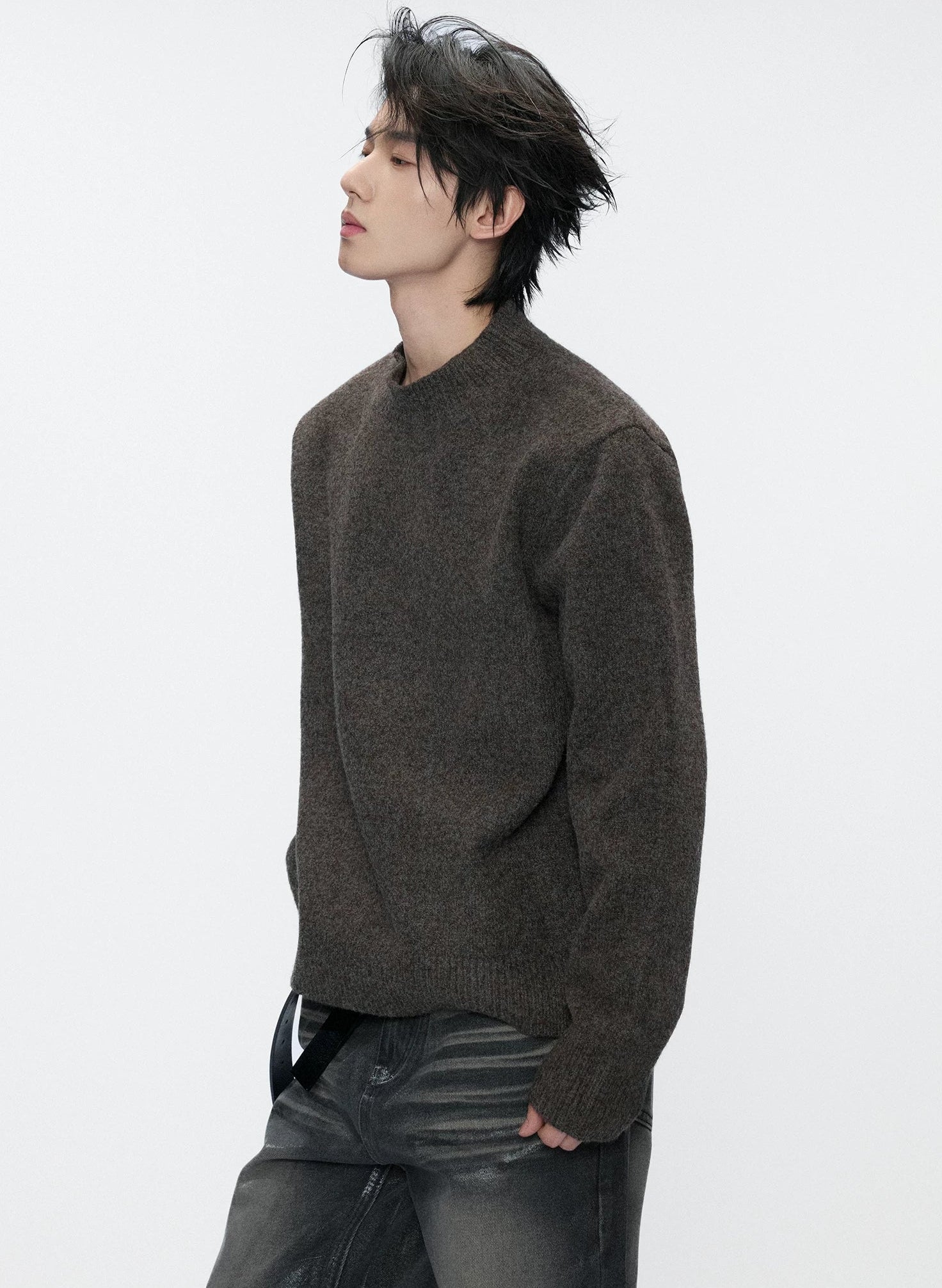 Wool Blend Ribbed Knit Sweater