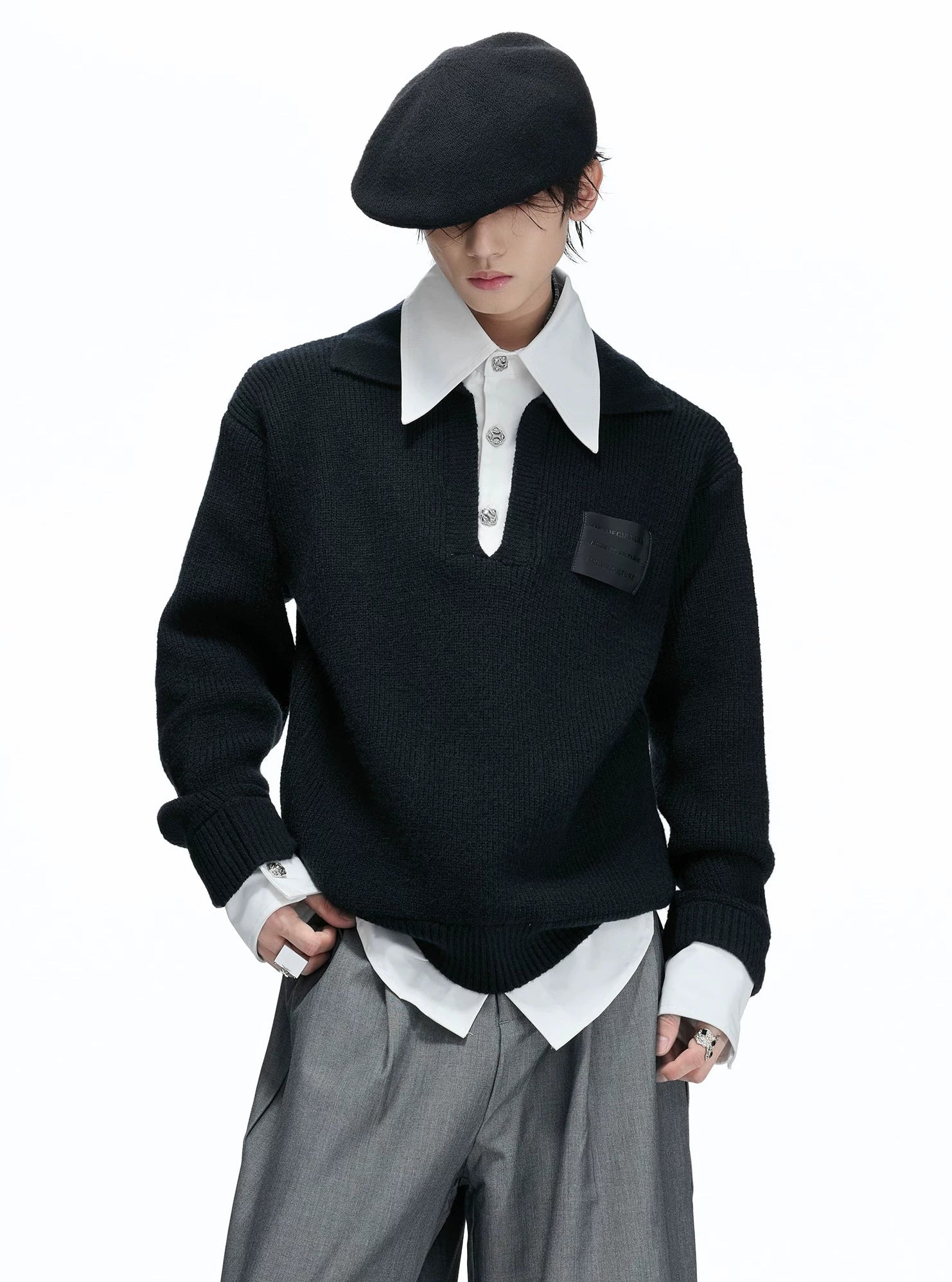 Layered Shirt Knit Sweater