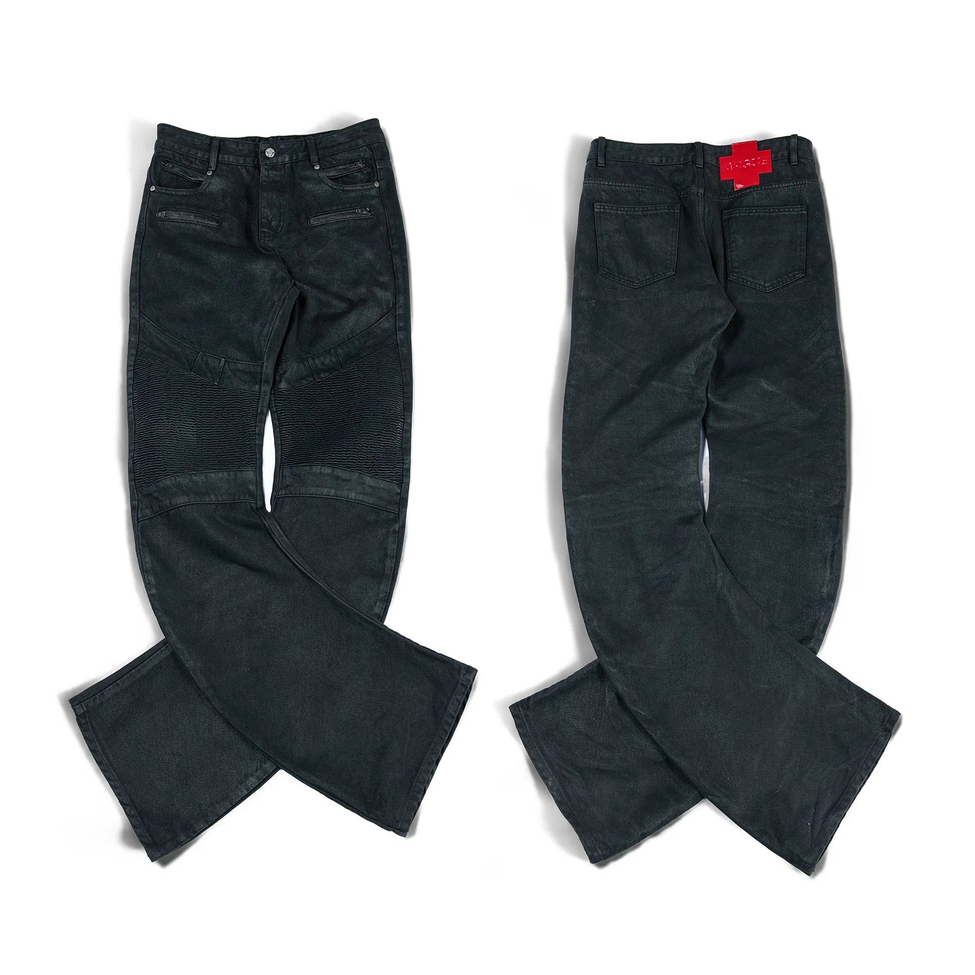 Multi-Zip Waxed Scimitar Skinny Moto Jeans
