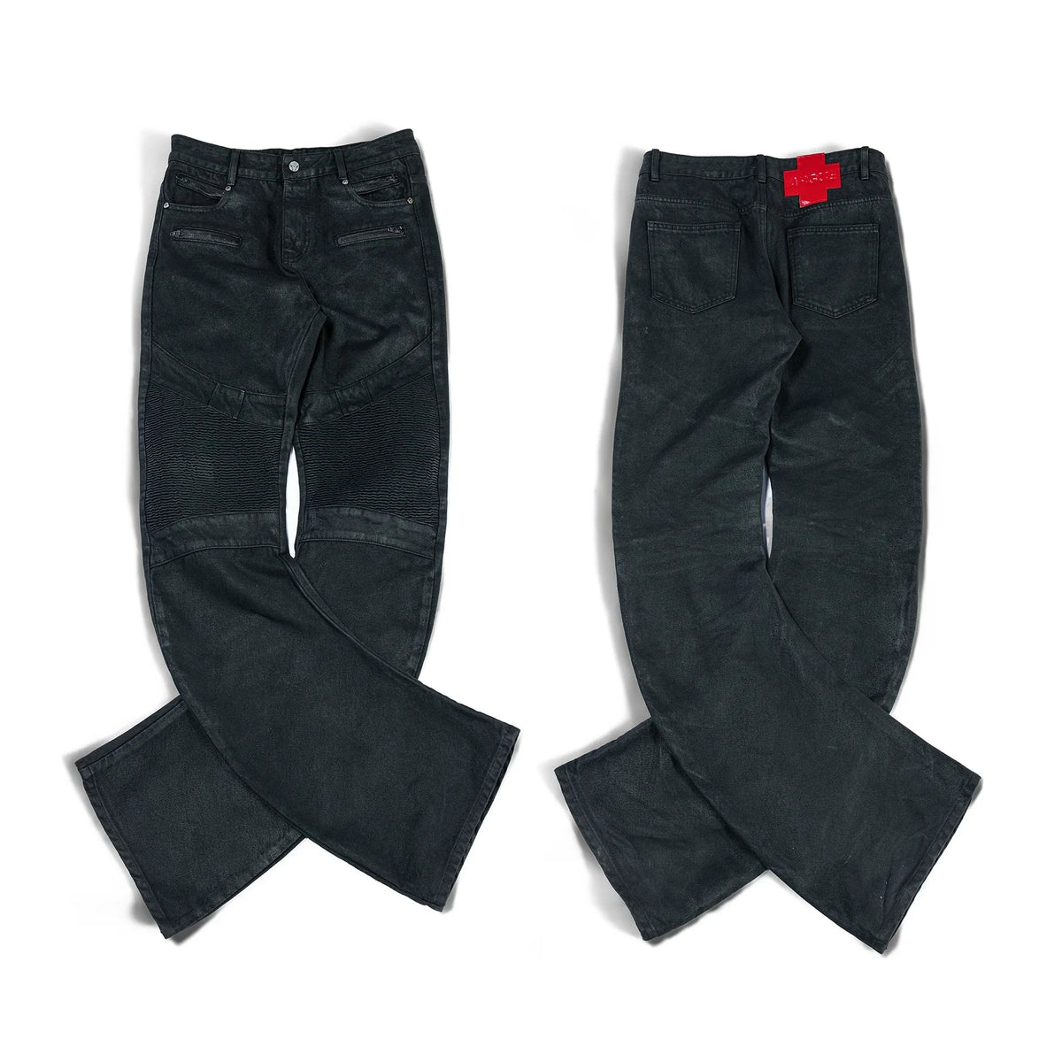 Multi-Zip Waxed Scimitar Skinny Moto Jeans