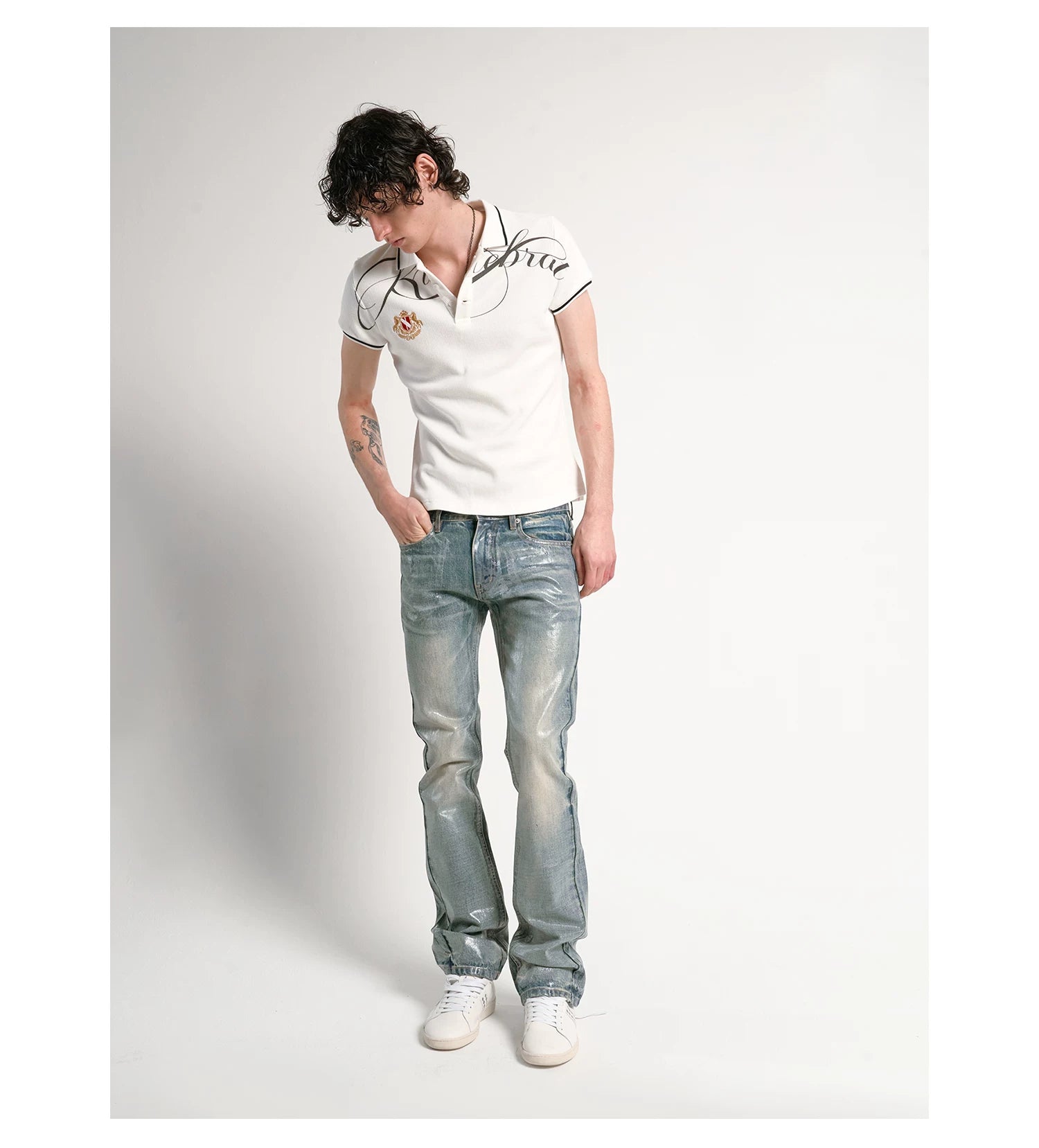 Ice Blue Crack Washed Flared Denim Jeans