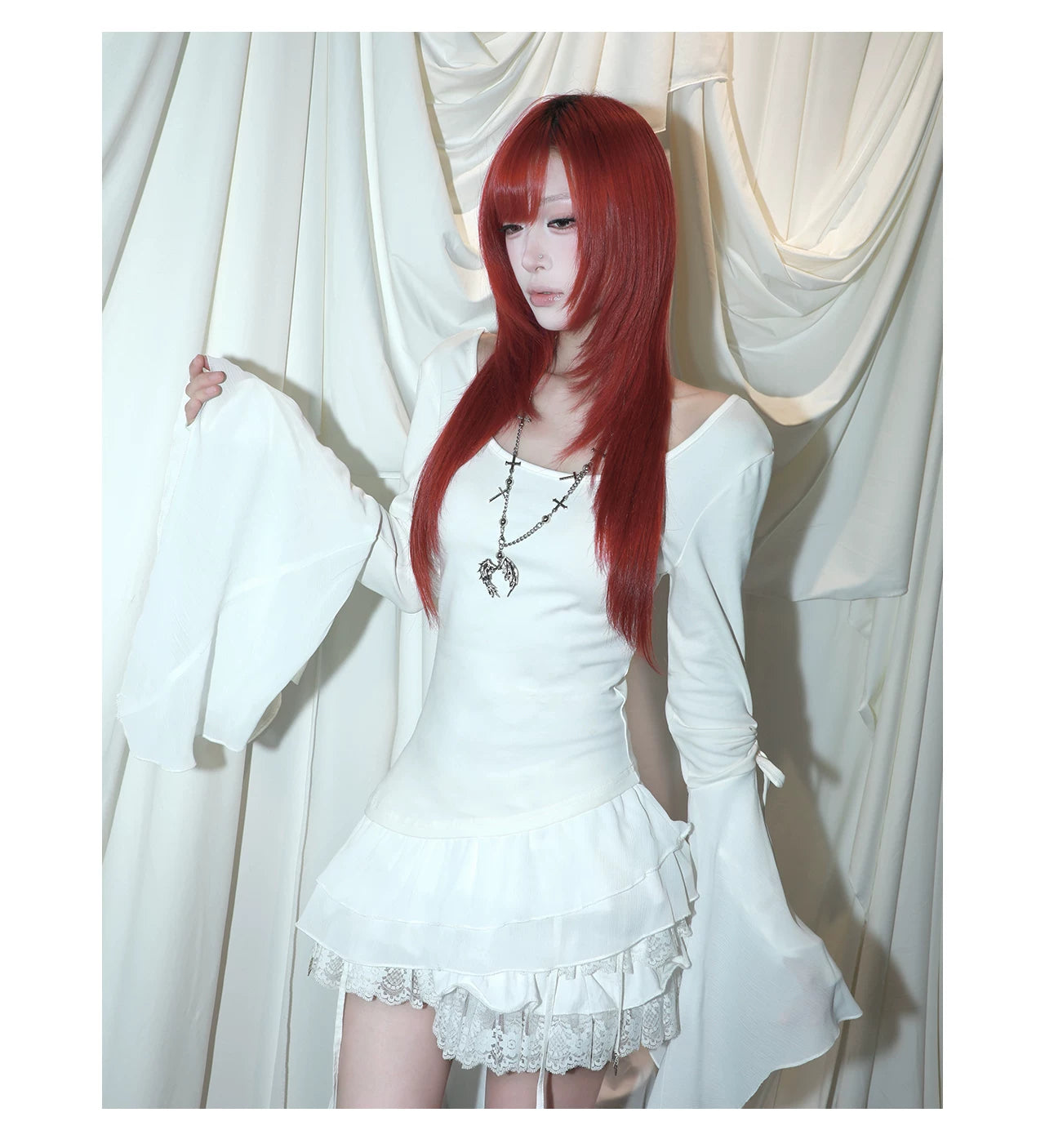 Angel Wing Ruched Long Sleeve Top
