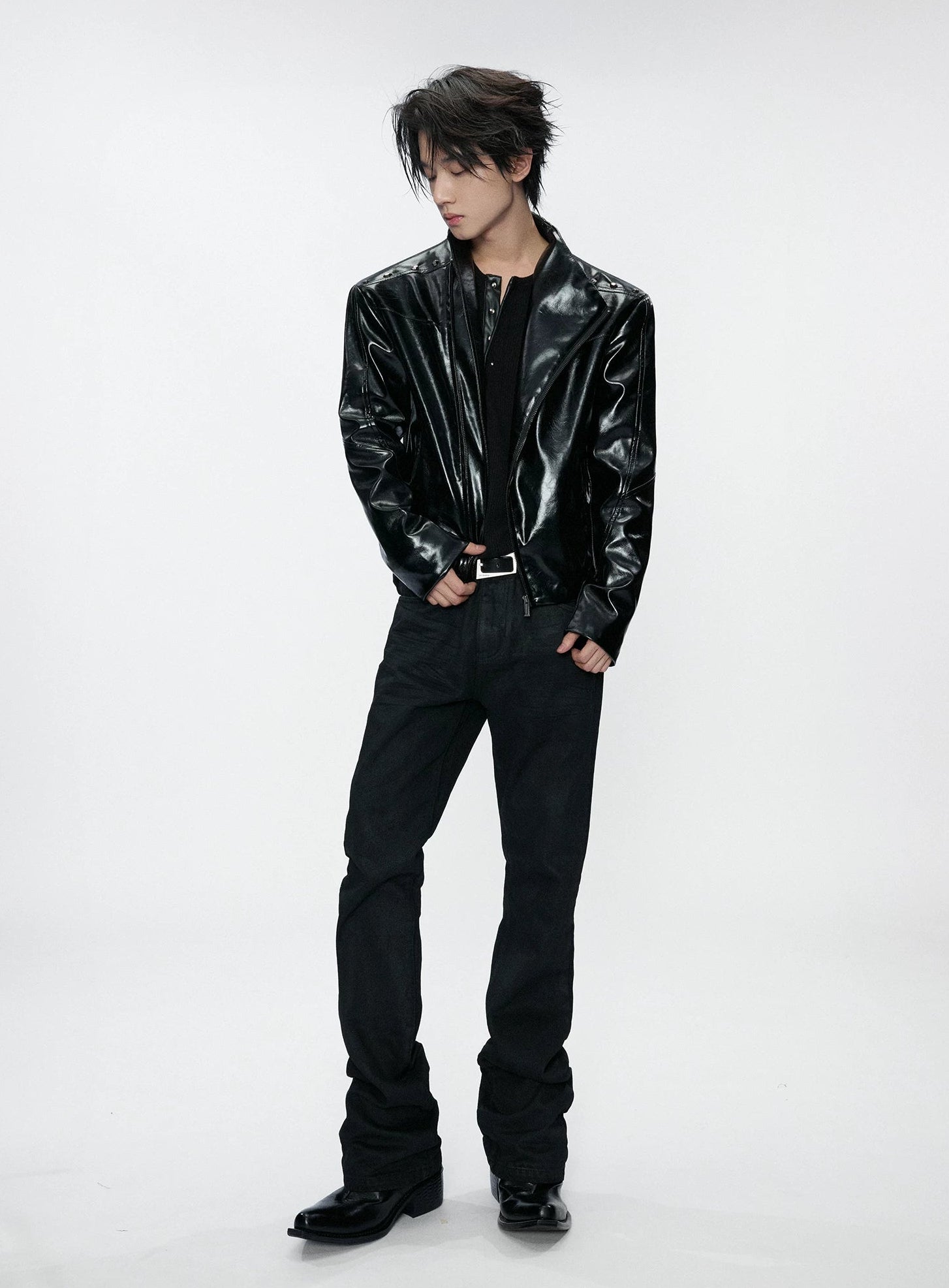 Glossy Crocodile Slim Moto Jacket