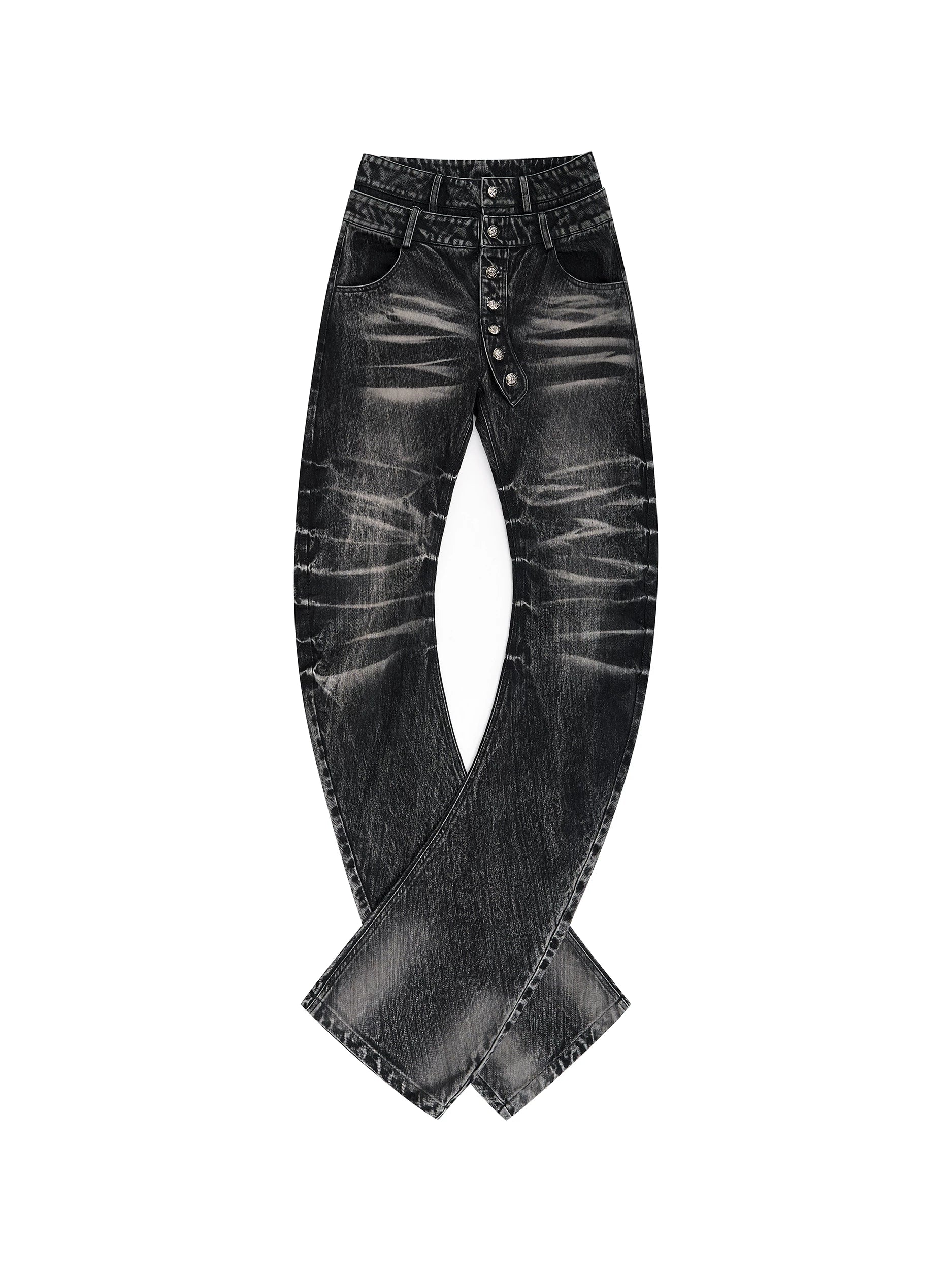 【26s Jan.】Bamboo-patterned Double-waisted Jeans
