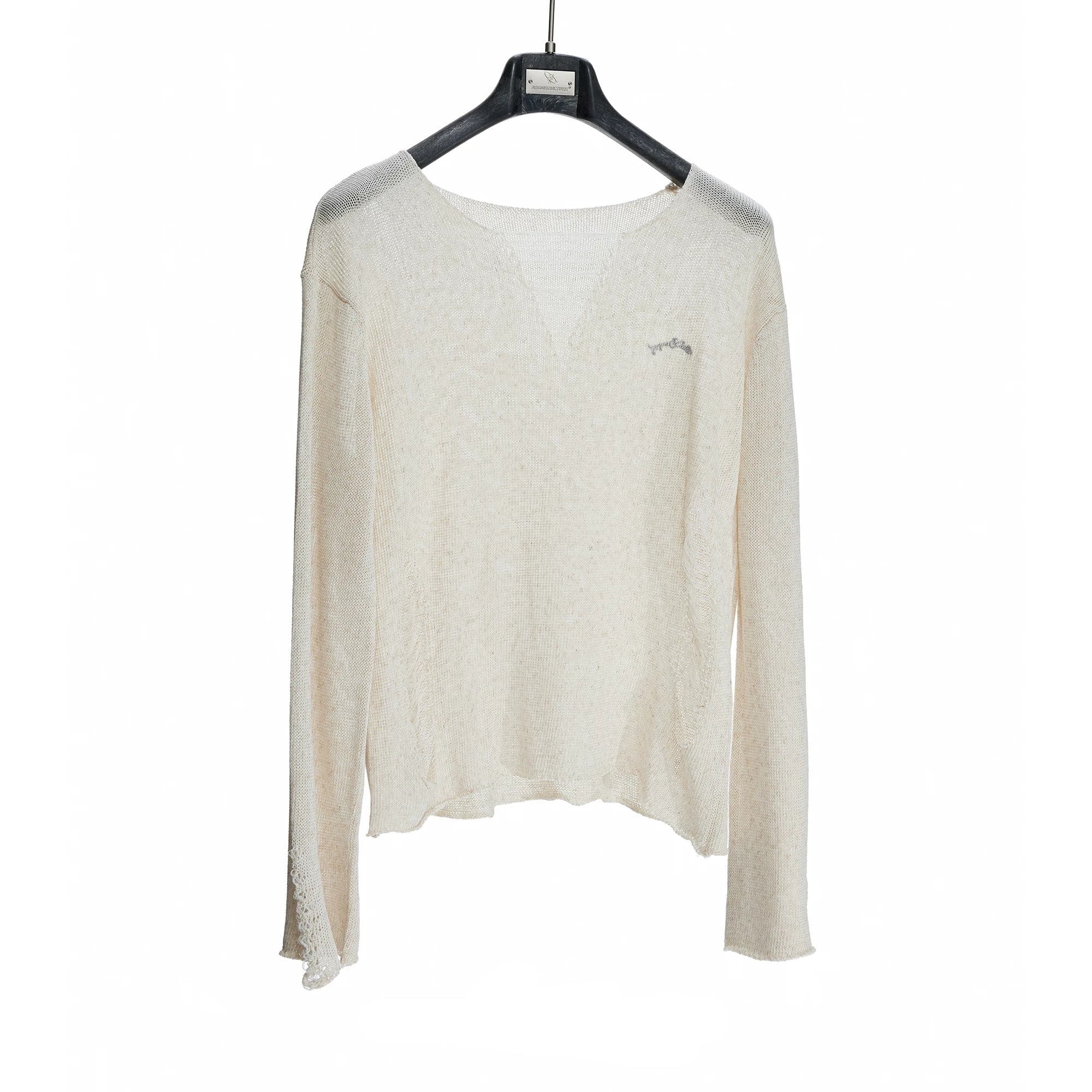 Distressed Mesh V-Neck Knit Top