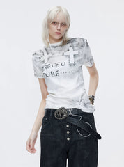【26s May.】Distressed Cross Studded Slim Tee