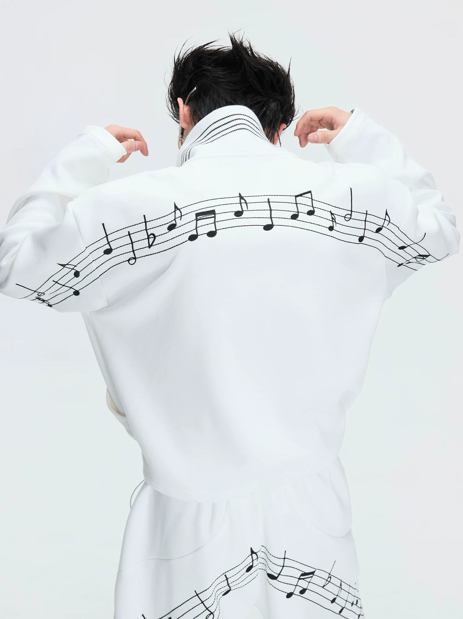 【26s May】Embroidered Music Note Structured Hoodie Set