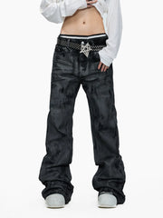 Hand-Waxed Stacked Flared Denim Jeans