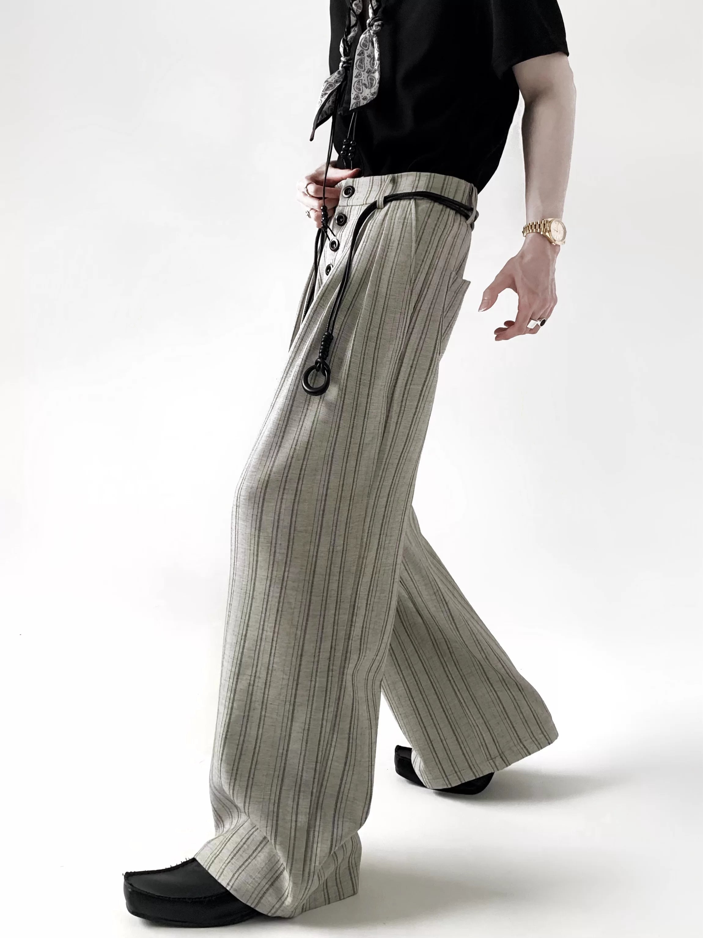 Old Money Striped Button Trousers