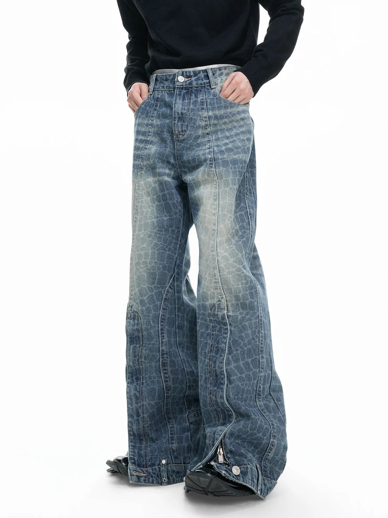 【26s Feb.】Vintage Cracked Texture Washed Straight-Leg Denim Pants