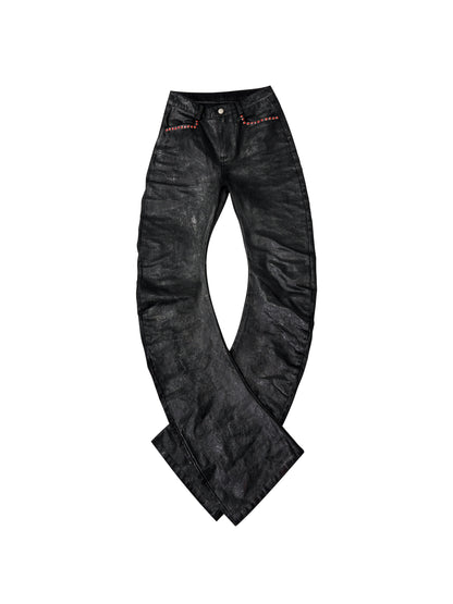 【25s Nov.】Glossy Waxed Curved Pile Jeans