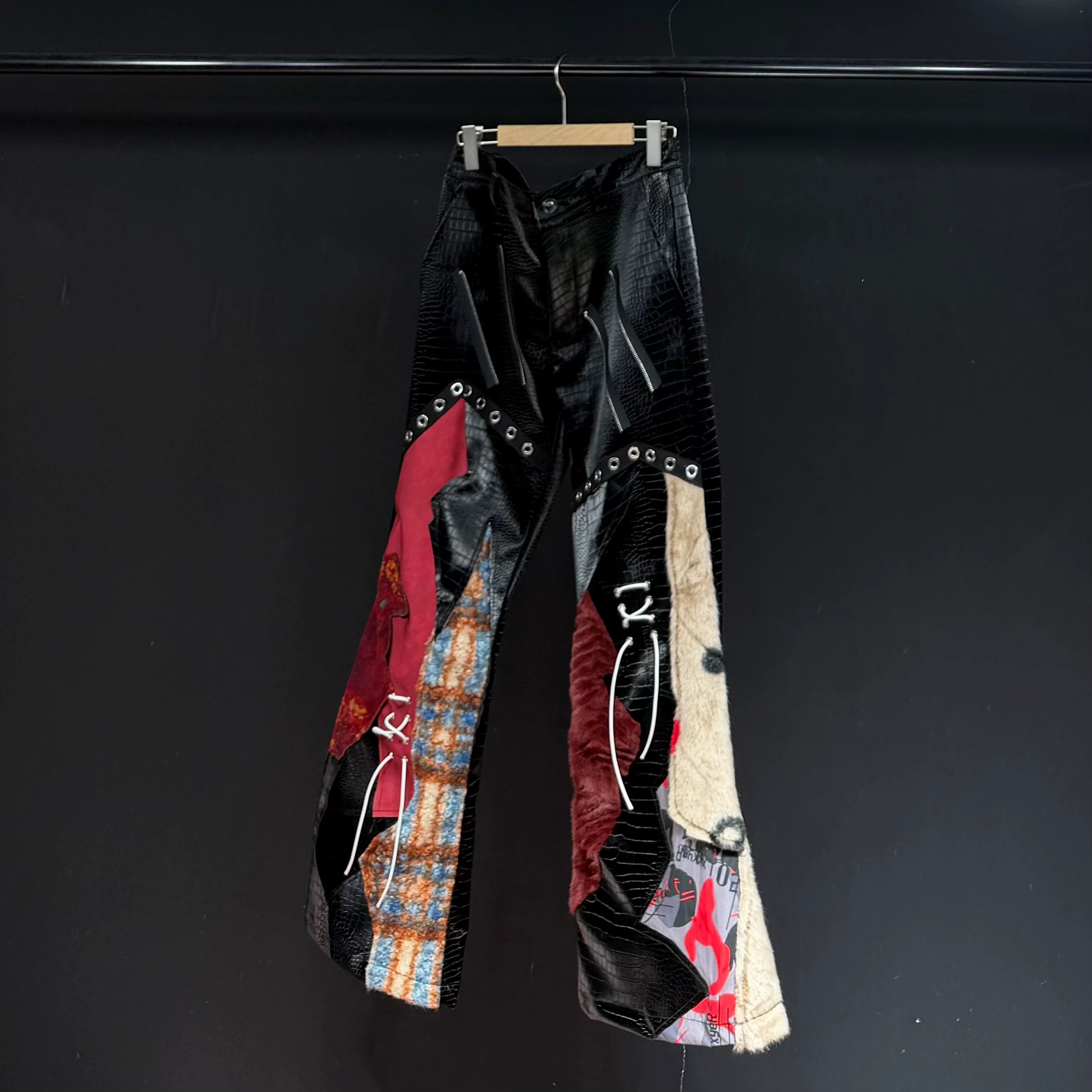 High-Street Multi-Material Relaxed Wide-Leg Pants