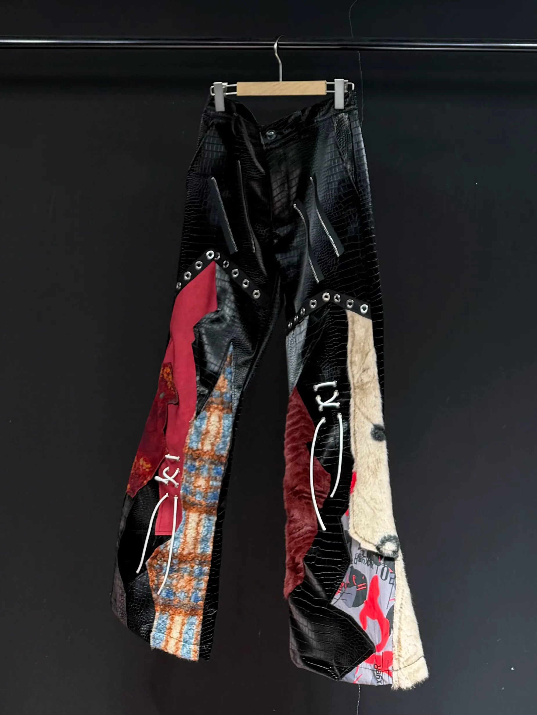 High-Street Multi-Material Relaxed Wide-Leg Pants