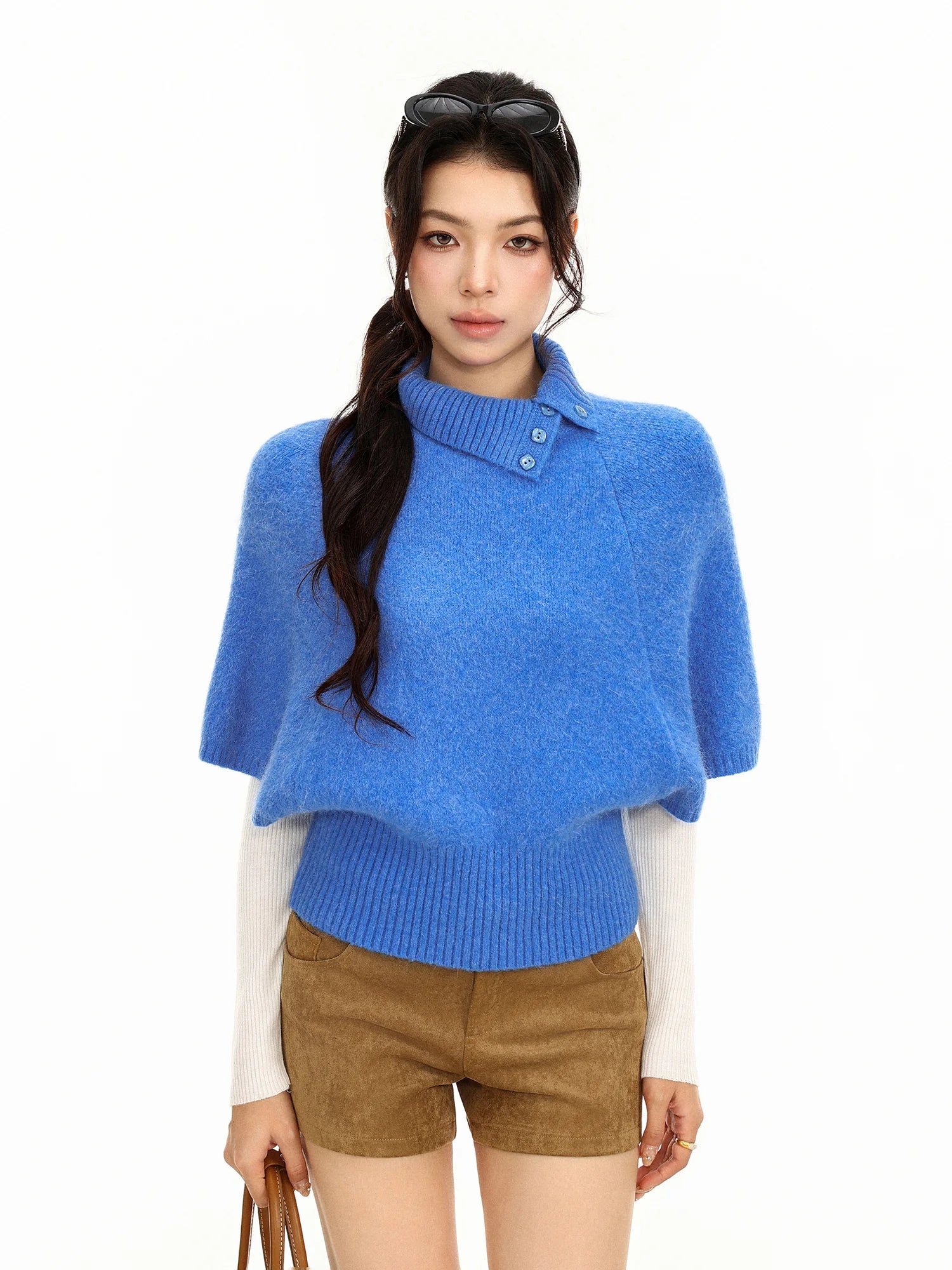 Rabbit Fur Collar Batwing Sweater
