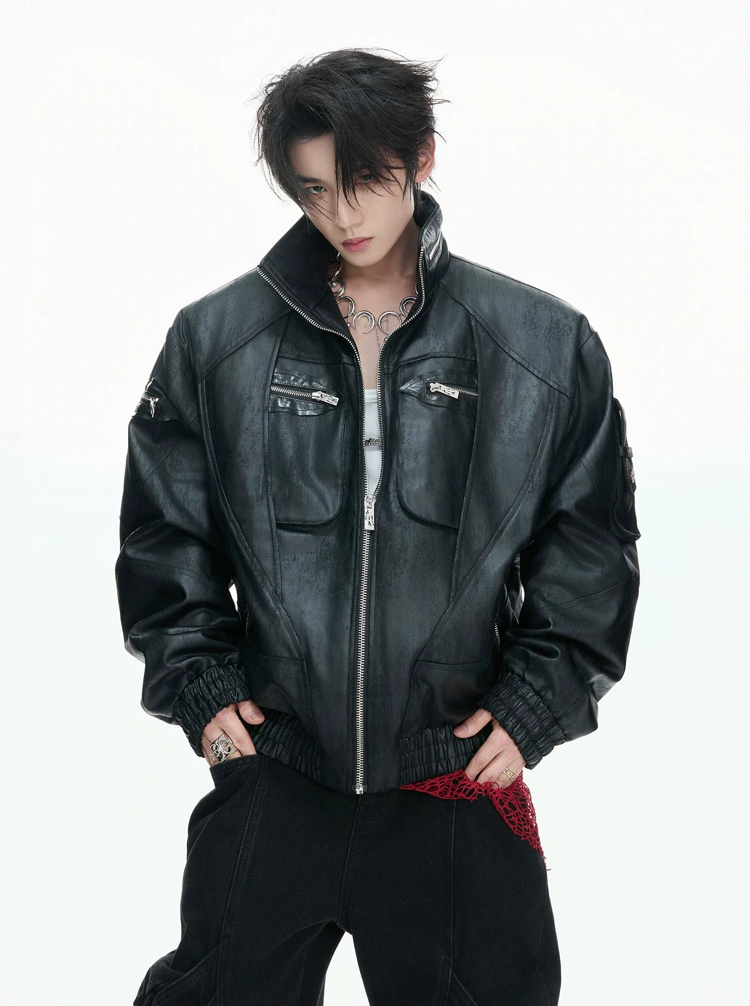 【26s Feb.】Waxed Deconstructed Multi-Zip Stand Collar Leather Jacket